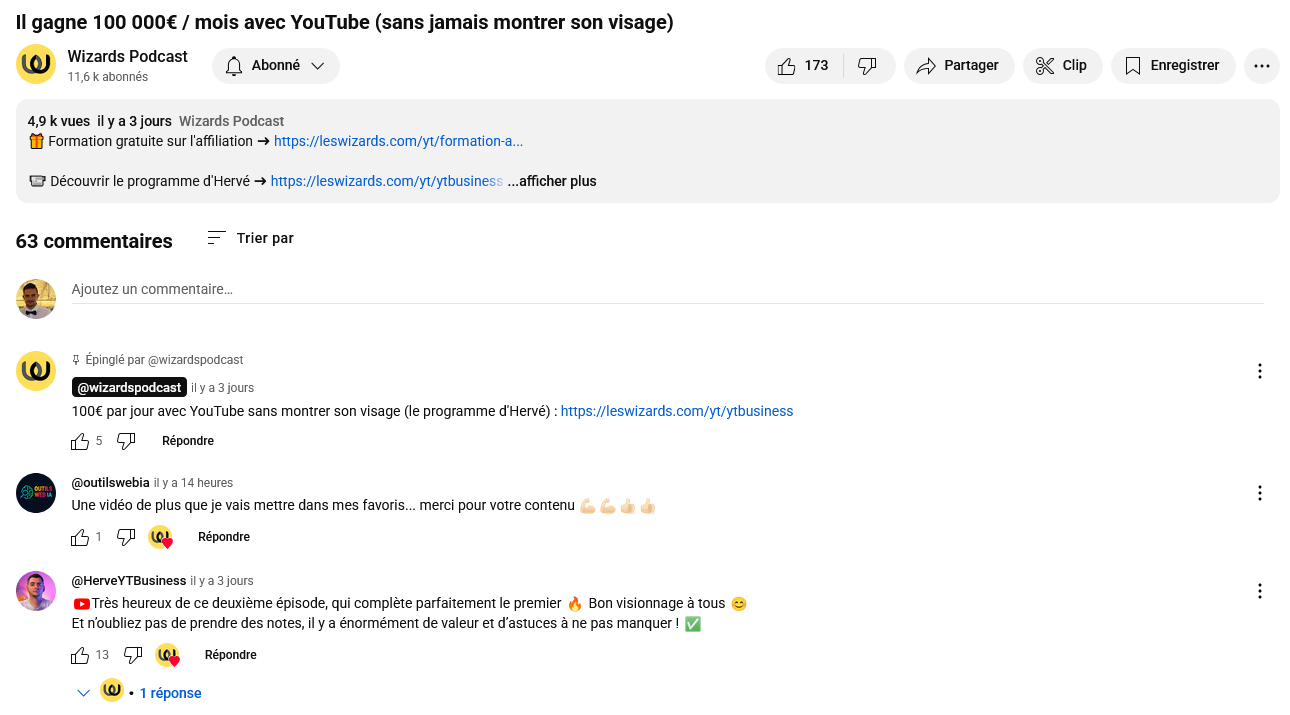lien-affiliation-youtube-epingle lien d'affiliation dans l'espace commentaire