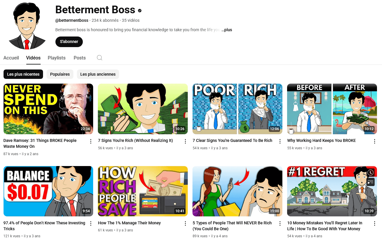 chaine youtube faceless dans la thématique de l'argent