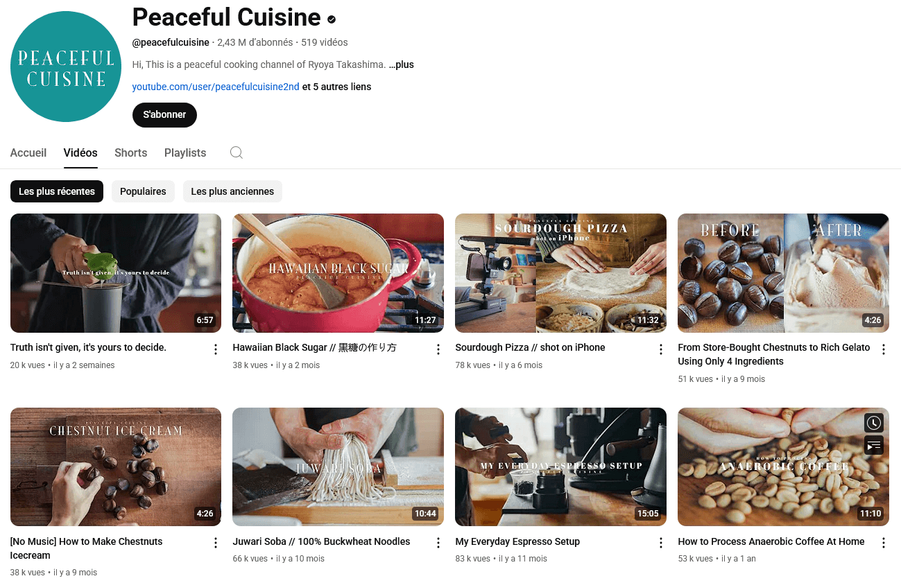 chaine youtube faceless dans la thématique de la cuisine
