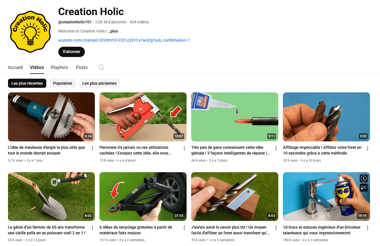 chaine youtube faceless dans la thématique du bricolage et diy