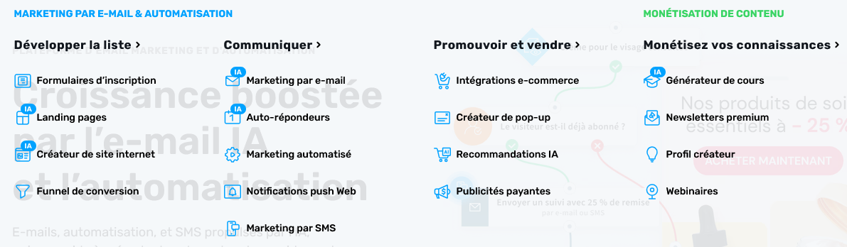 fonctionnalités de getresponse
