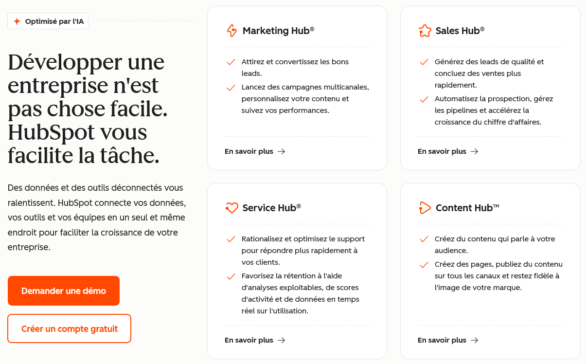 fonctionnalités de hubspot