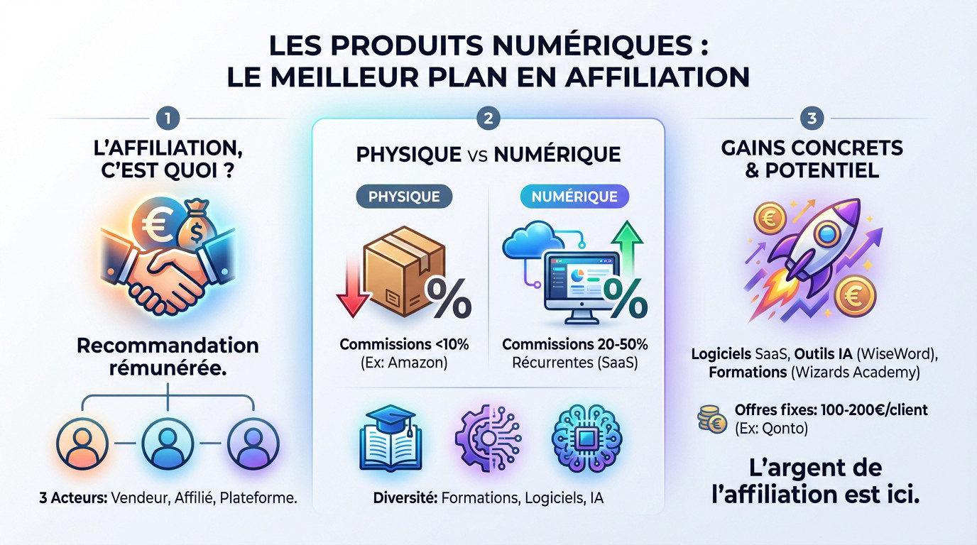 Illustration montrant la rentabilité des produits numériques en affiliation comparée aux produits physiques