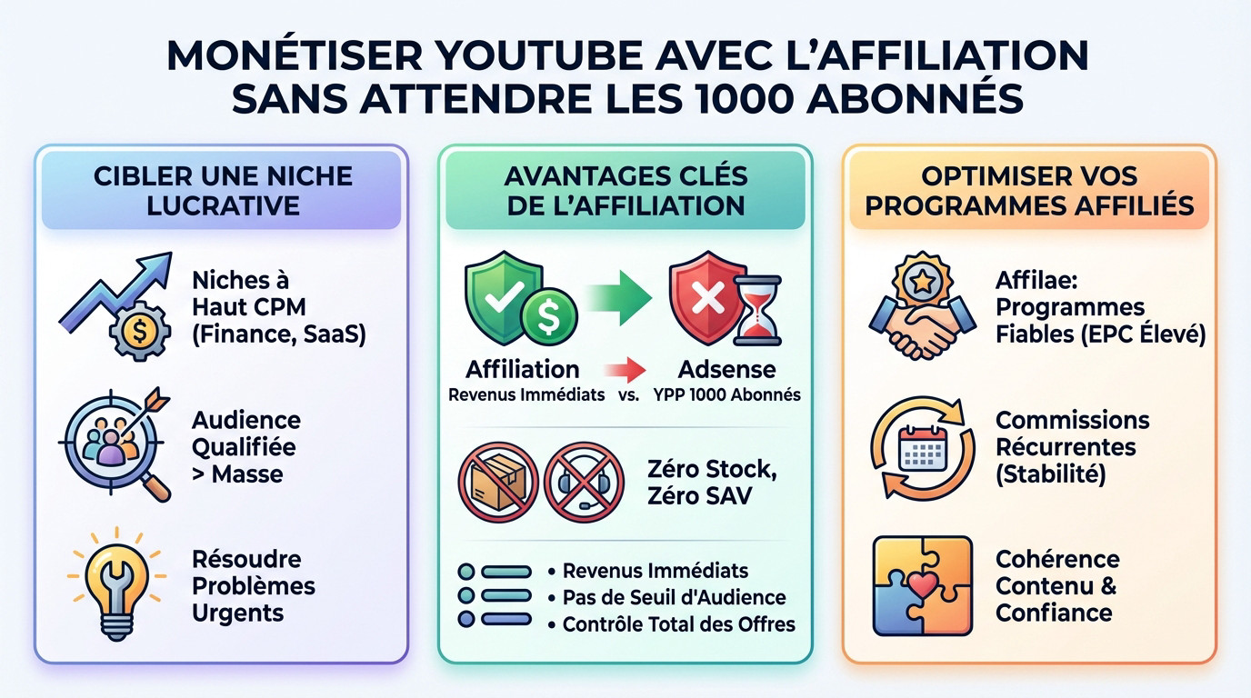 Stratégie de monétisation YouTube par l'affiliation sans avoir 1000 abonnés