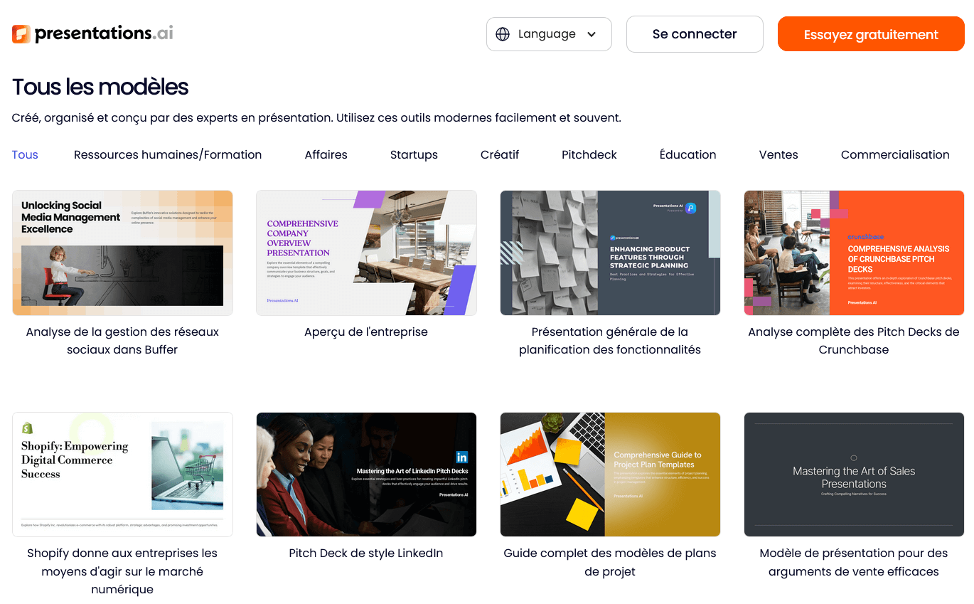 modèles de présentations presentations.ai