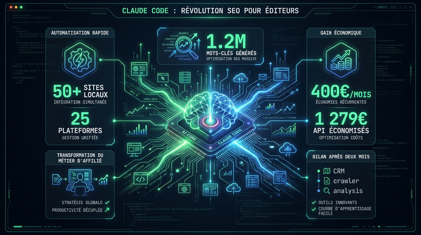 Interface de Claude Code optimisant des sites d'affiliation et SEO