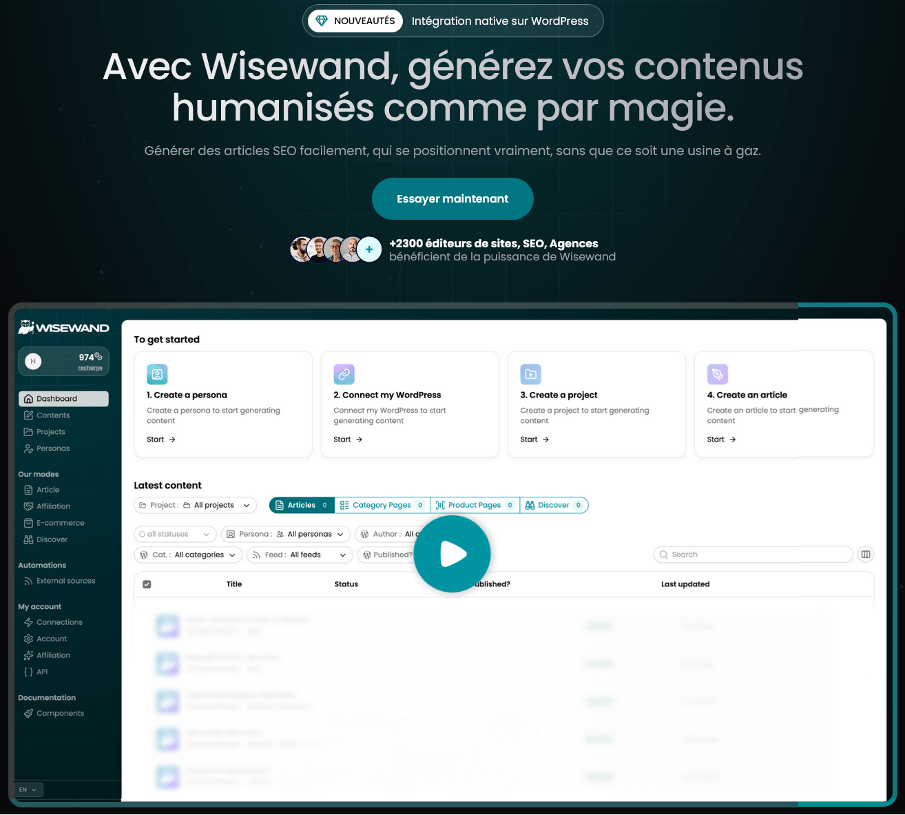 génération d'articles et publication automatique avec Wisewand sur Linkquiver