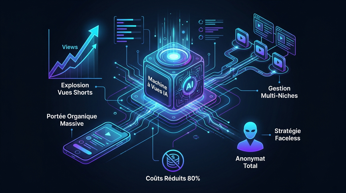 Illustration d'un agent IA automatisant une chaîne YouTube pour générer des vues